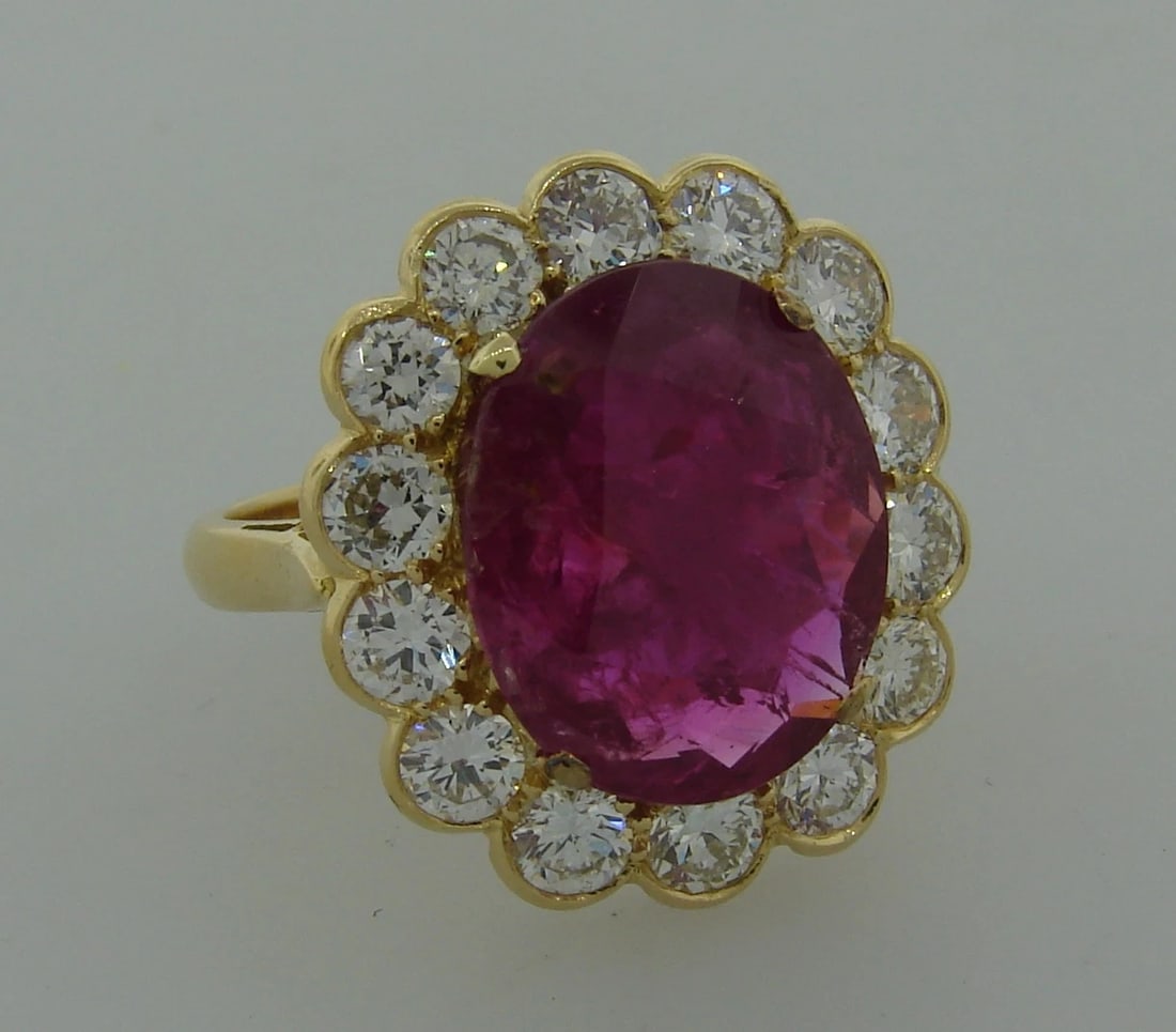 Elegant 6.32-ct RUBY 2.10 cts DIAMOND 18k YELLOW GOLD RING COCKTAIL ENGAGEMENT - 5