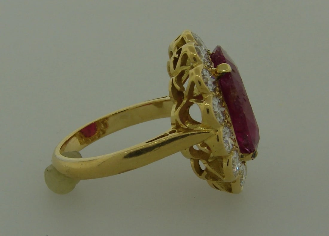 Elegant 6.32-ct RUBY 2.10 cts DIAMOND 18k YELLOW GOLD RING COCKTAIL ENGAGEMENT - 6