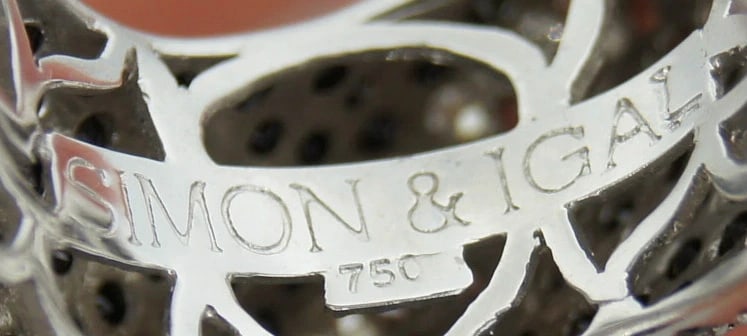 Chic SIMON & IGAL 4.50 cts BLACK & WHITE DIAMOND 18k WHITE GOLD RING - Amazing - 8