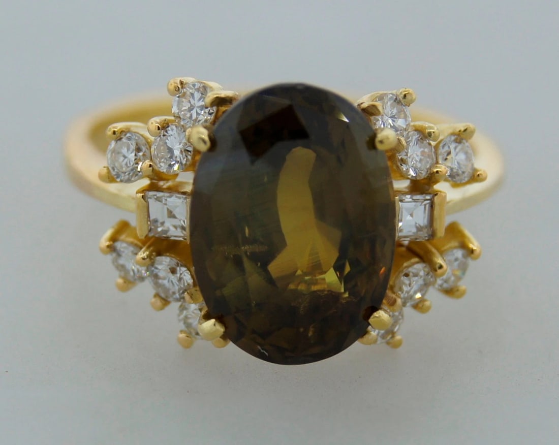 1980s 4.62-ct AFRICAN ALEXANDRITE DIAMOND YELLOW GOLD RING - Elegant Vintage - 4