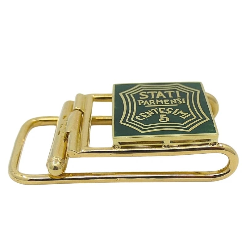 Vintage Belt Buckle Pendant 14k Gold Green Enamel - 6