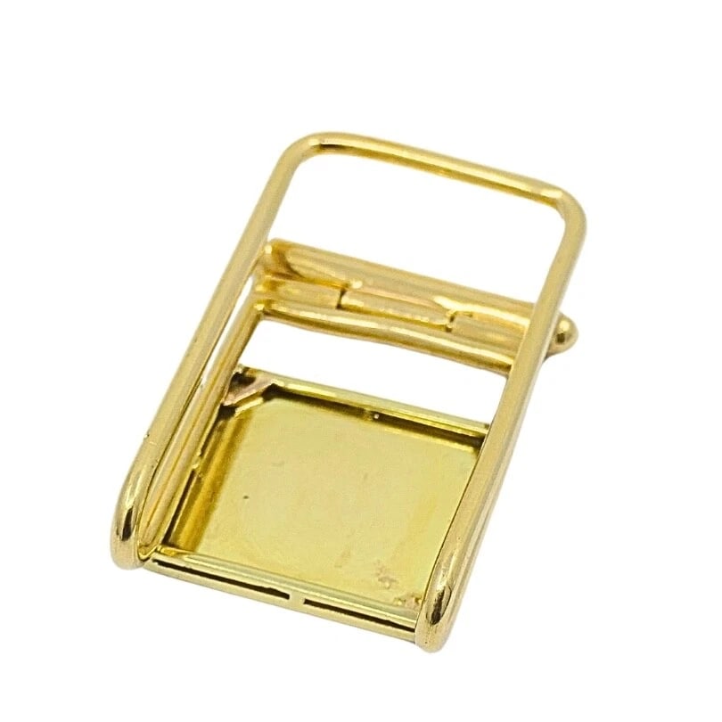 Vintage Belt Buckle Pendant 14k Gold Green Enamel - 8