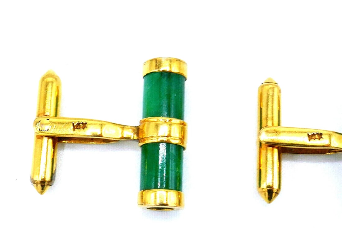 Vintage 14k Yellow Gold Jade Cufflinks - 3