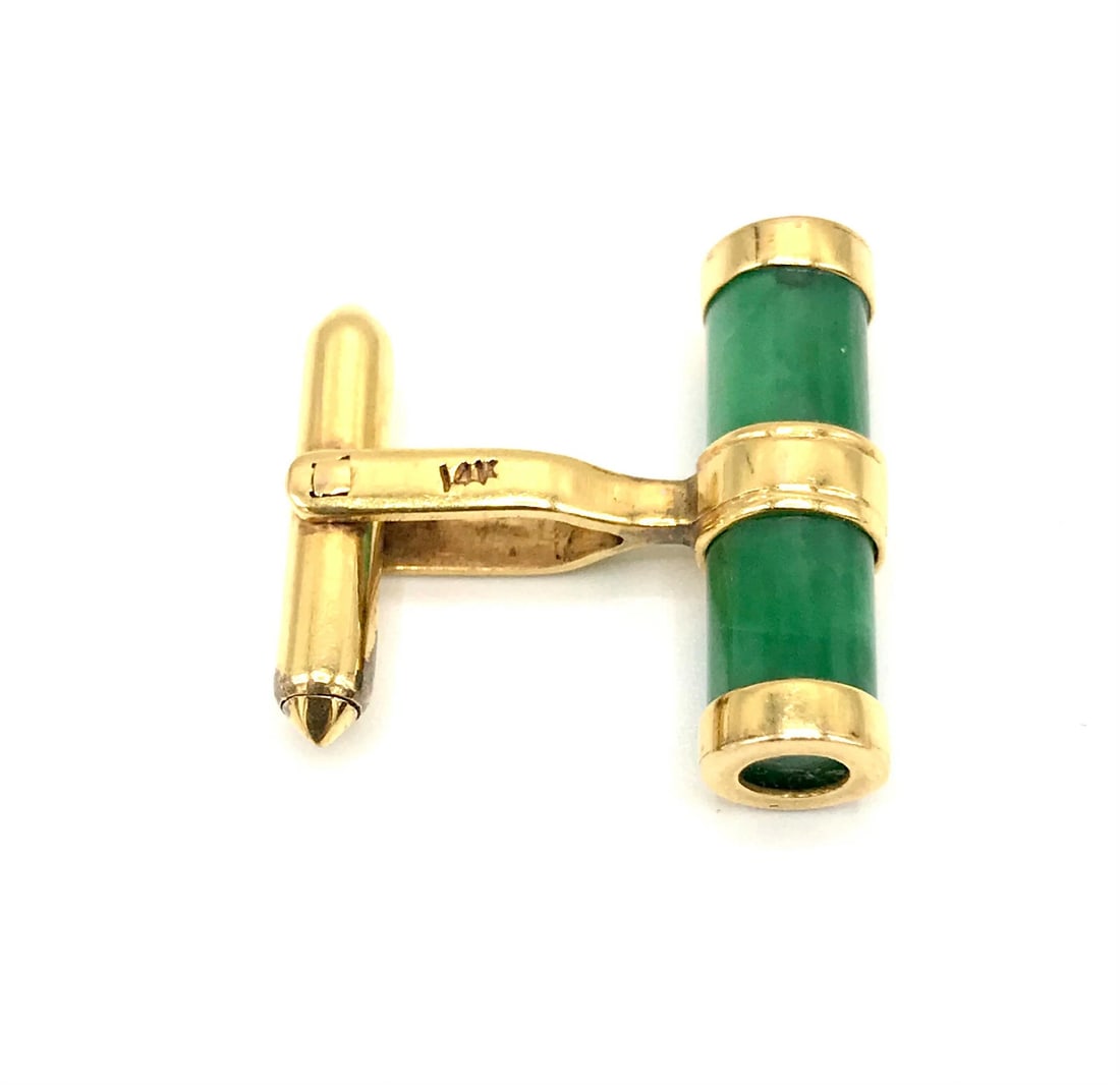 Vintage 14k Yellow Gold Jade Cufflinks - 4
