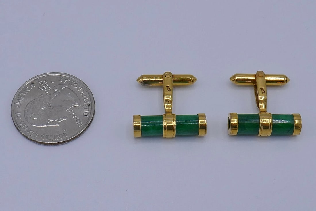 Vintage 14k Yellow Gold Jade Cufflinks - 7