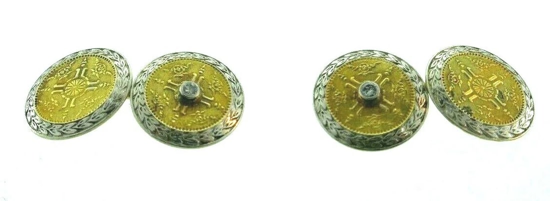 ANTIQUE 14k Two Tone Gold & Diamond Cufflinks Circa 1900s - 3