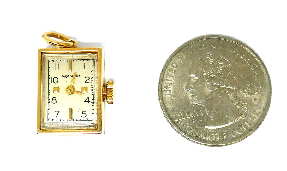 Movado Vintage Watch Pendant 10k Yellow Gold - 7