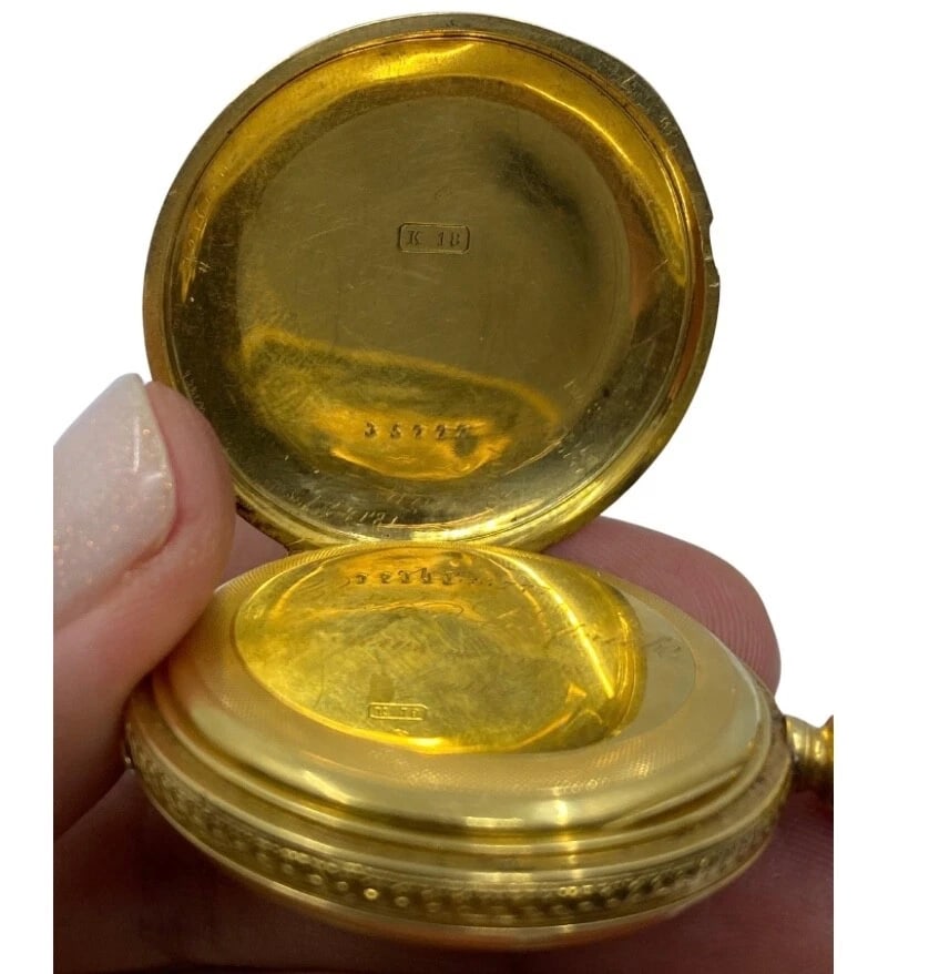 Breitling Laederich Antique Pocket Watch 18k Gold Enamel - 12