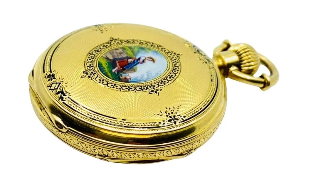Breitling Laederich Antique Pocket Watch 18k Gold Enamel - 8