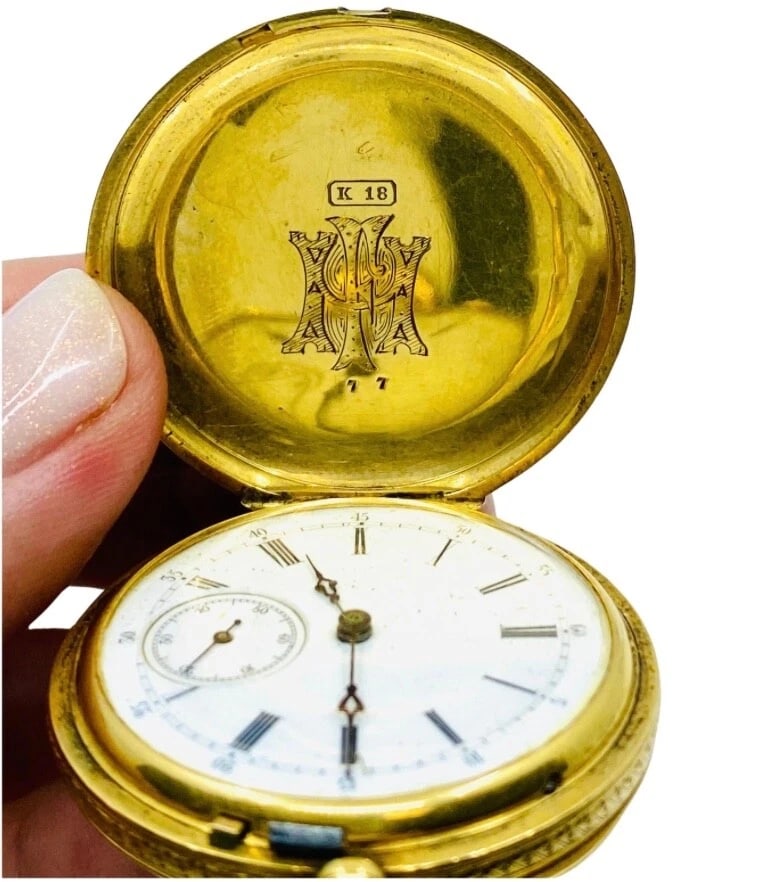 Breitling Laederich Antique Pocket Watch 18k Gold Enamel - 9