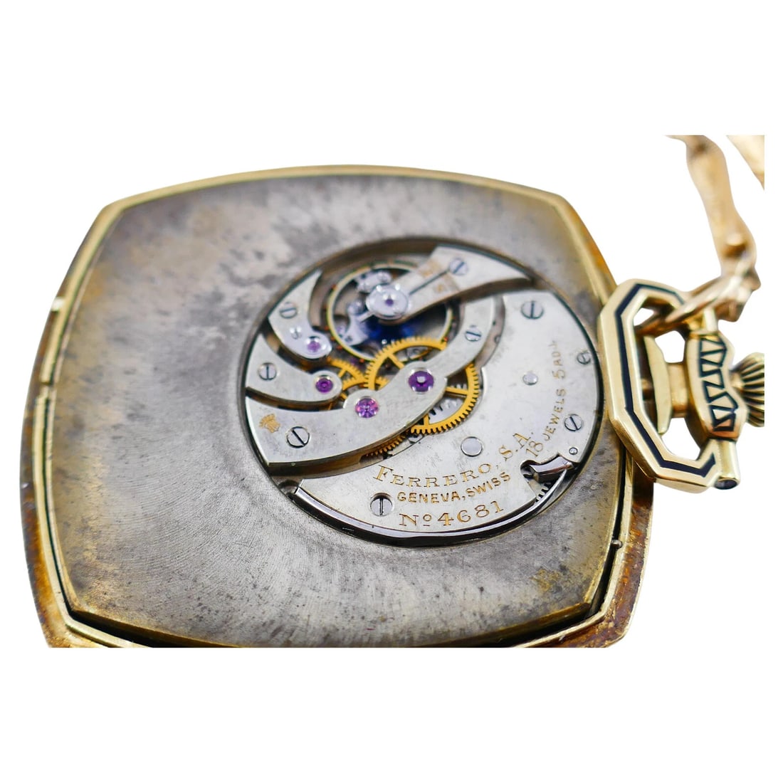 Art Deco Pocket Watch Pendant 14k Gold - 5
