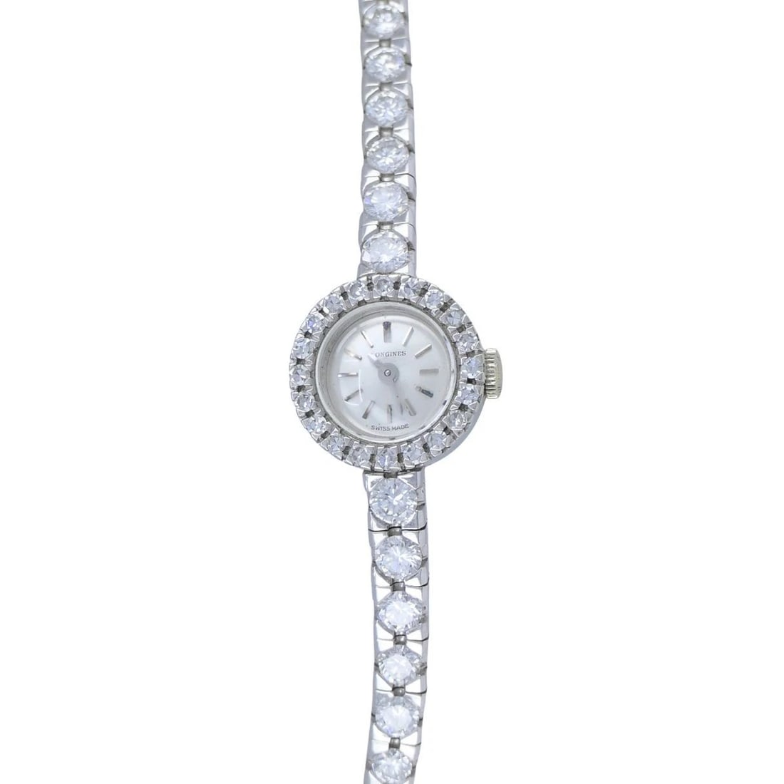 Vintage Longines Swiss 18k White Gold Diamond Lady's Wrist Watch - 10