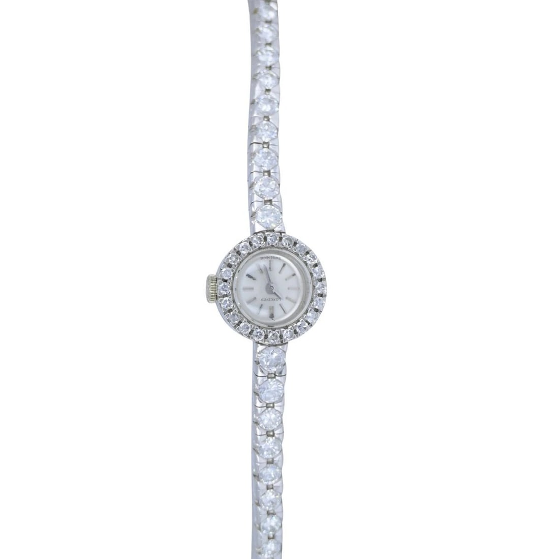 Vintage Longines Swiss 18k White Gold Diamond Lady's Wrist Watch - 12