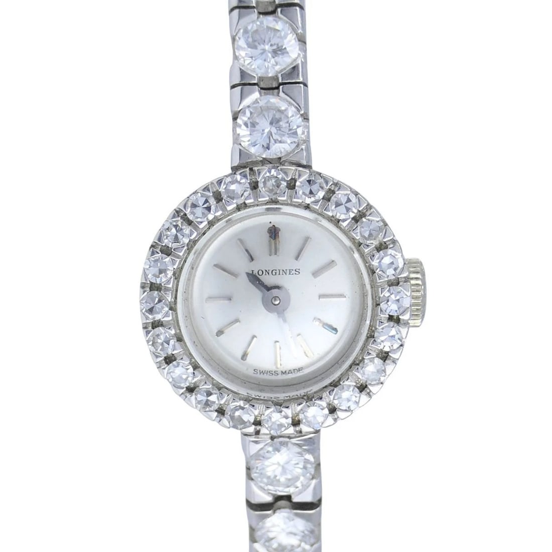Vintage Longines Swiss 18k White Gold Diamond Lady's Wrist Watch - 13