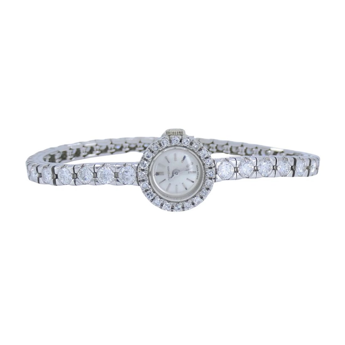 Vintage Longines Swiss 18k White Gold Diamond Lady's Wrist Watch - 7