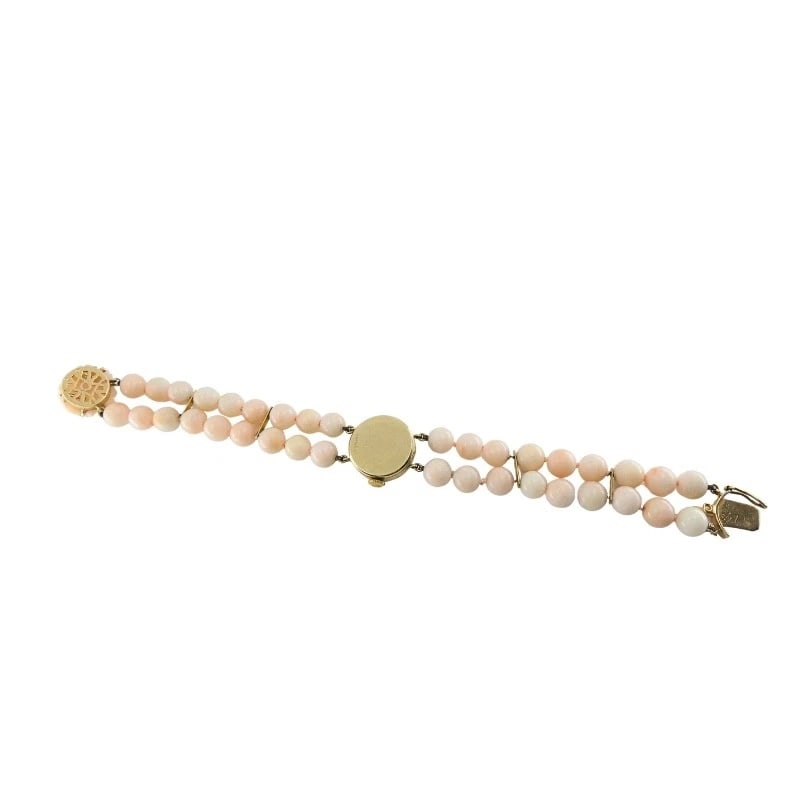 Baume & Mercier 14k Angel Skin Coral Double Strand Bracelet Watch, 1960s - 10