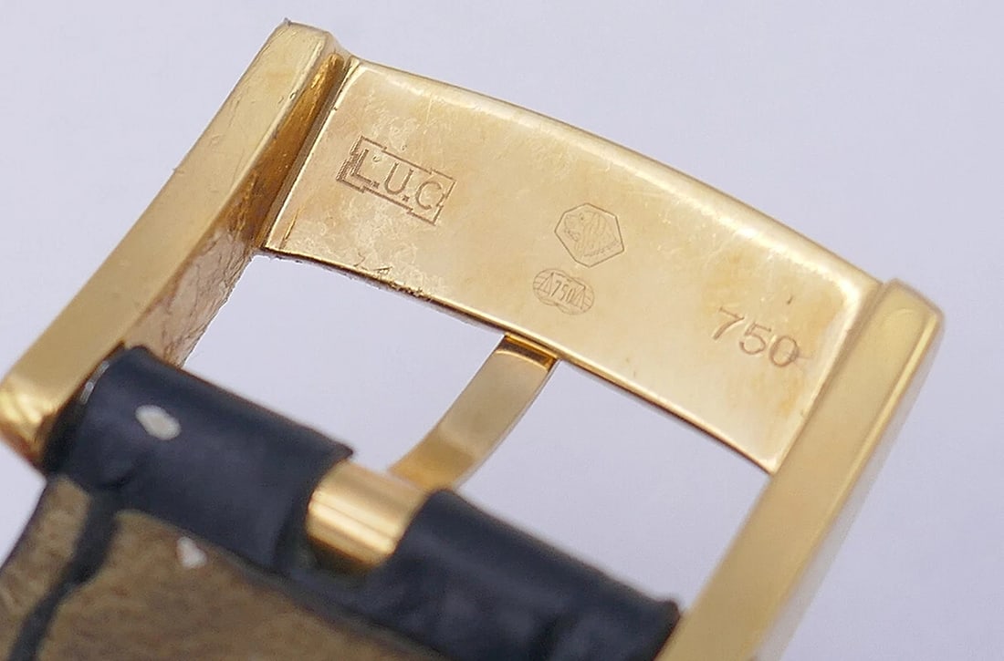 Vintage CHOPARD WATCH L.U.C 18k Yellow Gold Leather Strap Estate Jewelry - 12