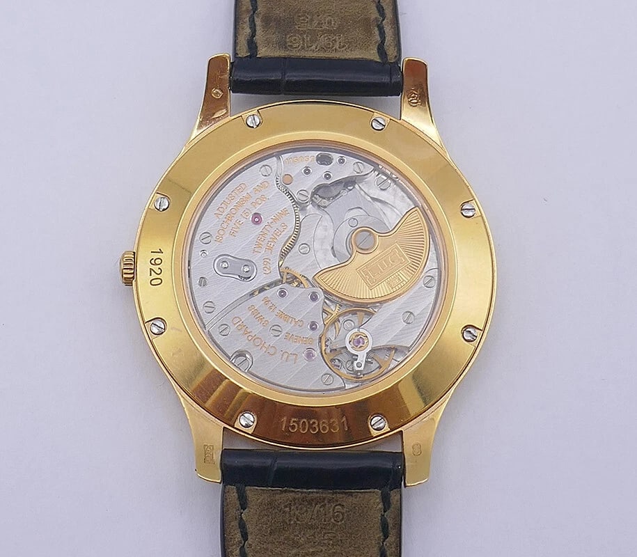 Vintage CHOPARD WATCH L.U.C 18k Yellow Gold Leather Strap Estate Jewelry - 4