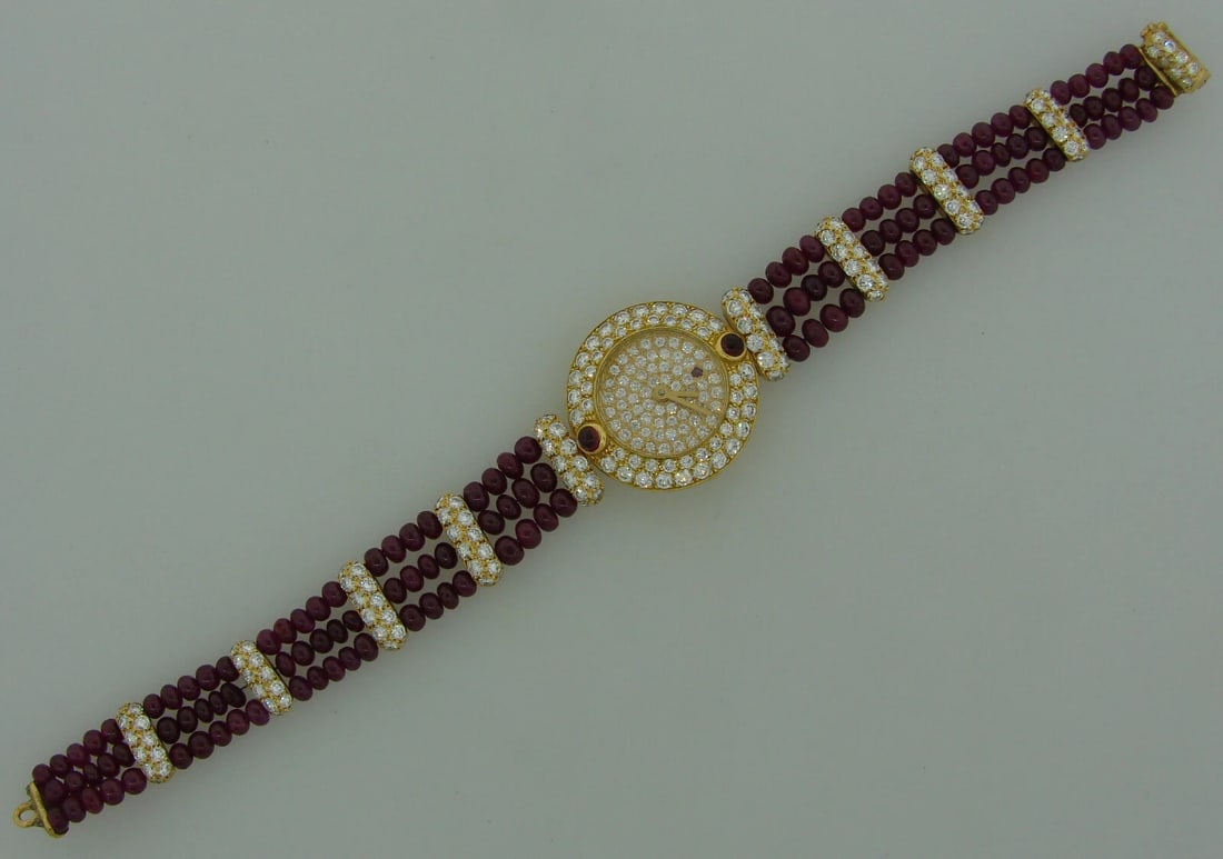 Vintage BOUCHERON 18k Yellow Gold Lady's WATCH Diamond Ruby Quartz - 10