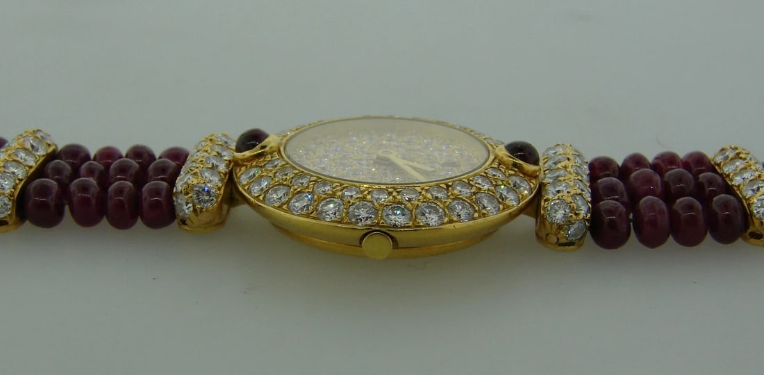 Vintage BOUCHERON 18k Yellow Gold Lady's WATCH Diamond Ruby Quartz - 12