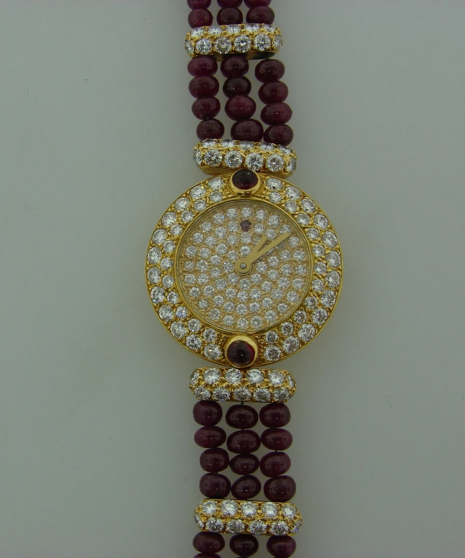 Vintage BOUCHERON 18k Yellow Gold Lady's WATCH Diamond Ruby Quartz - 6