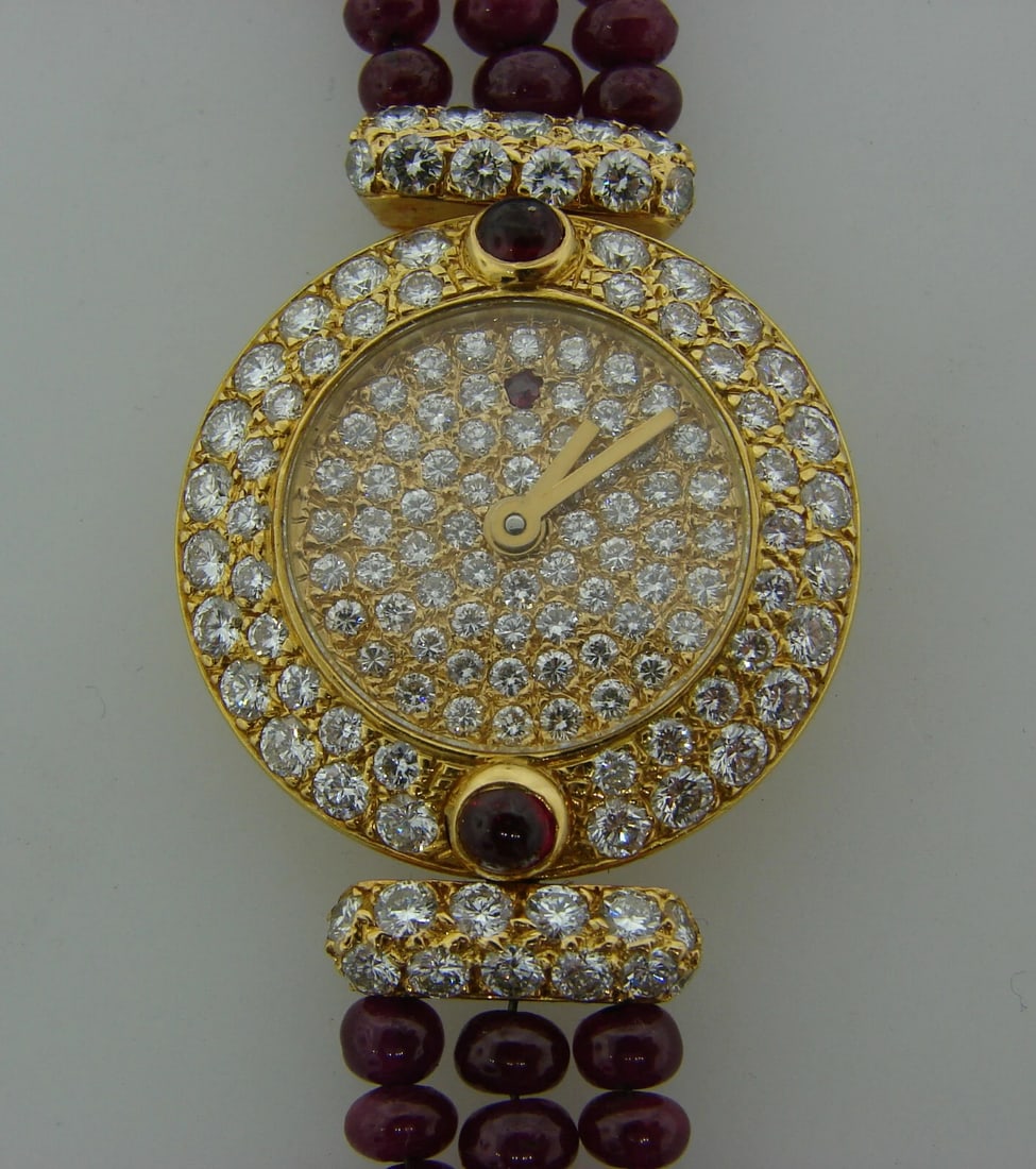 Vintage BOUCHERON 18k Yellow Gold Lady's WATCH Diamond Ruby Quartz - 7