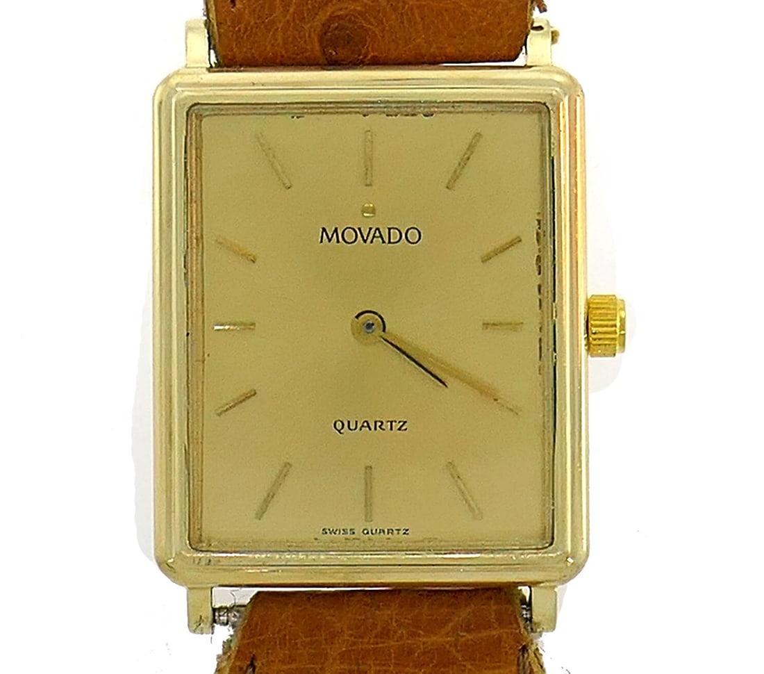 Vintage MOVADO Yellow Gold WATCH Leather Strap Unisex (1 of 8)