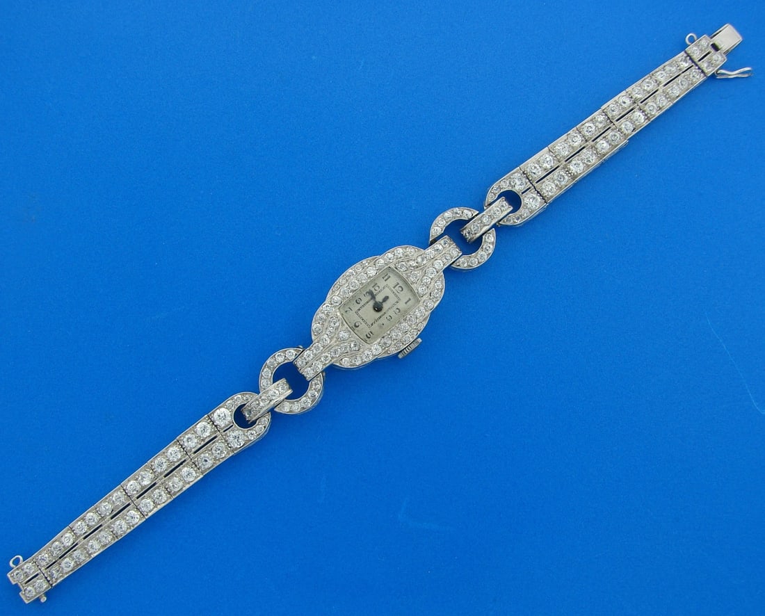 8.94 cts DIAMOND PLATINUM LADIES WATCH BRACELET Chic Rare Art Deco 1920s - 2