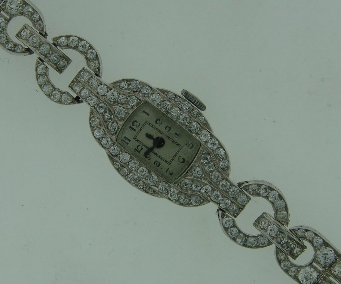 8.94 cts DIAMOND PLATINUM LADIES WATCH BRACELET Chic Rare Art Deco 1920s - 6
