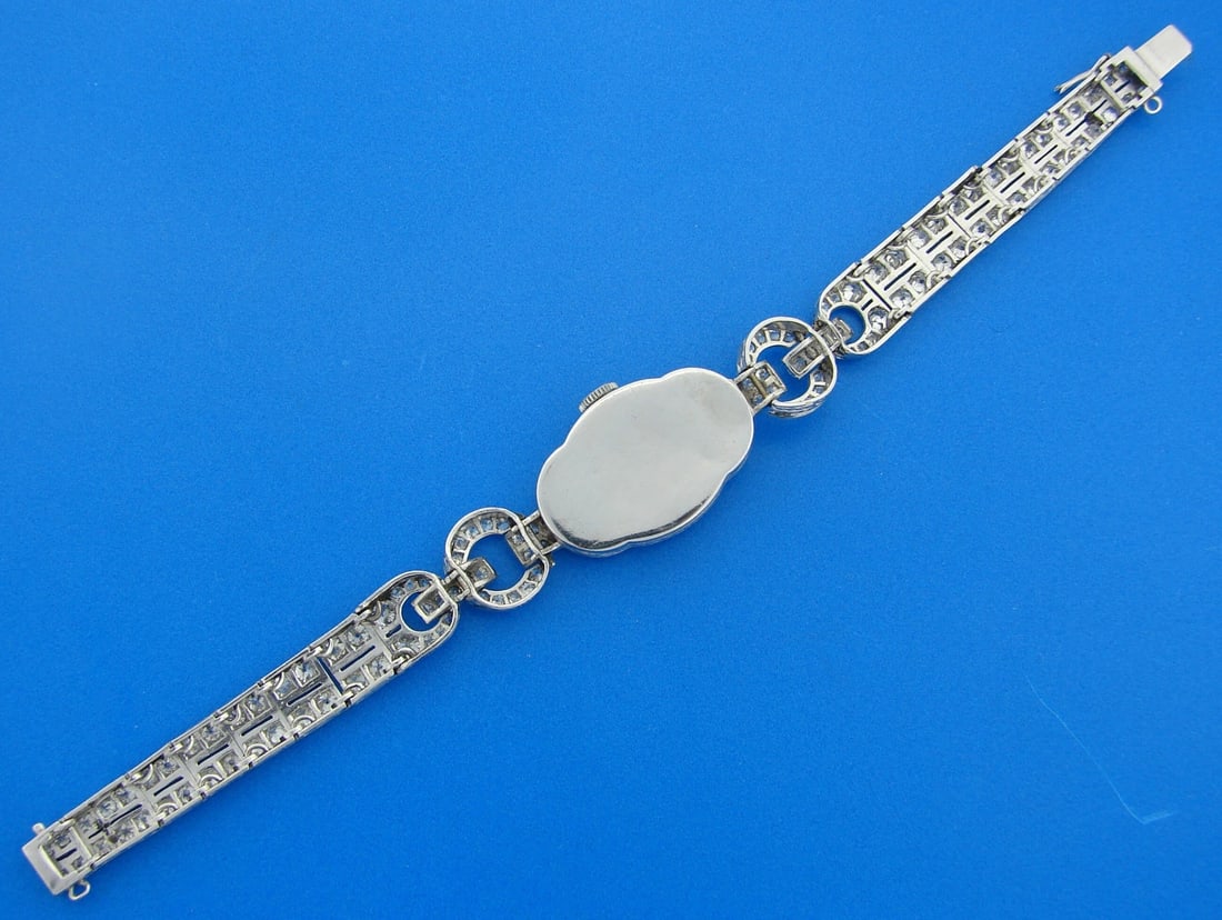 8.94 cts DIAMOND PLATINUM LADIES WATCH BRACELET Chic Rare Art Deco 1920s - 7