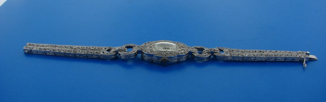 8.94 cts DIAMOND PLATINUM LADIES WATCH BRACELET Chic Rare Art Deco 1920s - 8