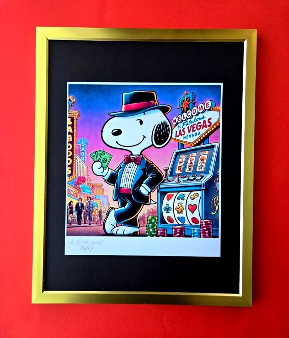 AIDAN FLUX | Hand Signed Print Framed Edition of 69 COA SNOOPY VIVA LAS VEGAS - 3