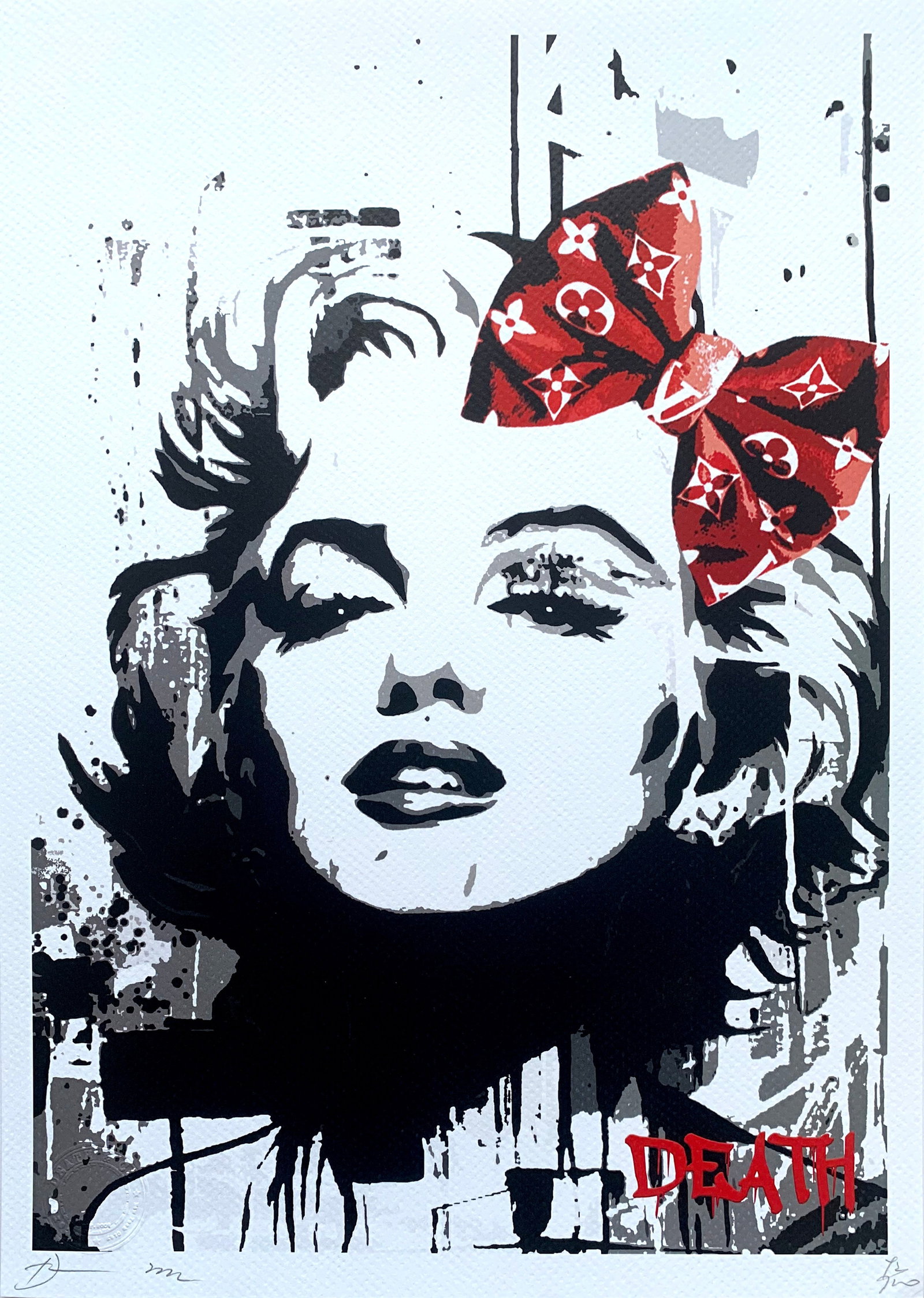 DEATH NYC Marilyn: Title: DEATH NYC Marilyn Date/Period:21st Century Materials: Giclee on Fine art 300 gsm paper Size:17 3/4 x 12 1/2 inches Description:Artist: Death NYC, limited edition giclee on paper, out of