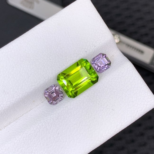 Olive Peridot Gemstone with Lavender Spinel Pair For Ring Making - 2
