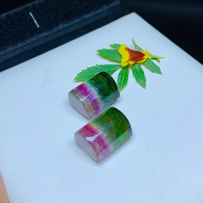 Tri Color Tourmaline Cabochon Pair: Natural Gemstone Cabs, 64.10 Carat - 4