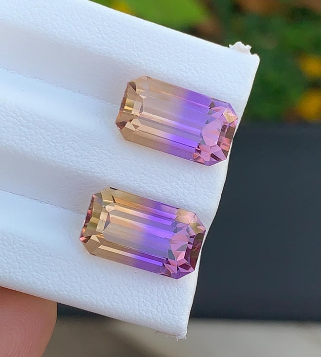 Bolivian Ametrine Gemstone Pair 11.70 Ct Brazil Natural Purple Yellow Loose Gems - 7