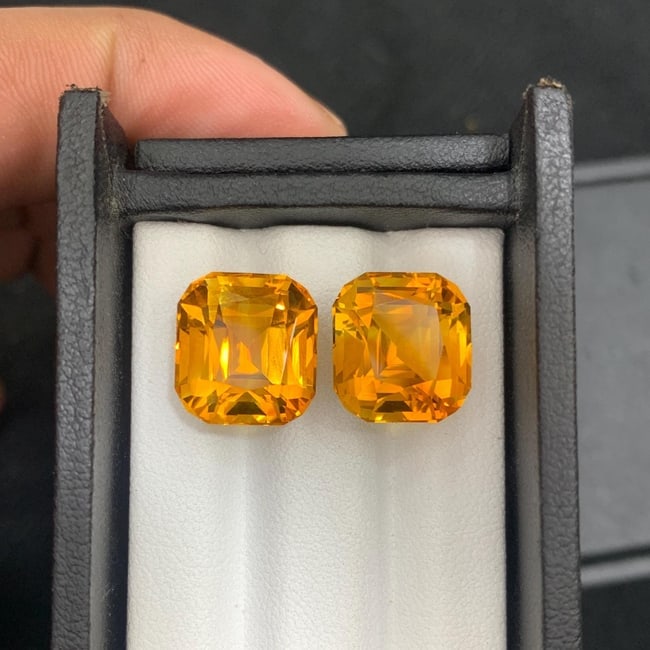 Madeira Citrine Gem Pair: 17.18 ct Orange Cushion Cut Stones - 6