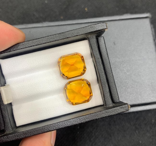Madeira Citrine Gem Pair: 17.18 ct Orange Cushion Cut Stones - 9
