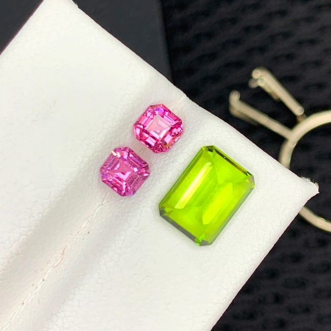 Olive Green Peridot Gemstone with Pink Spinel Pair For Ring Making - 2