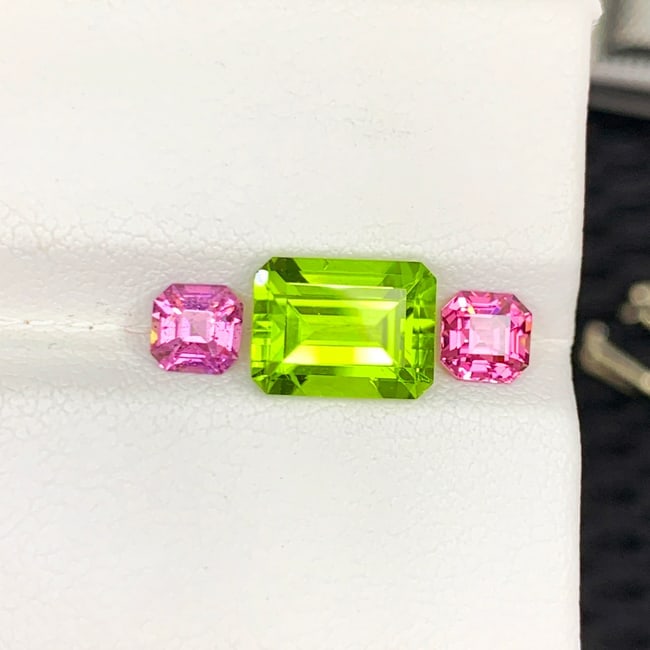 Olive Green Peridot Gemstone with Pink Spinel Pair For Ring Making - 3