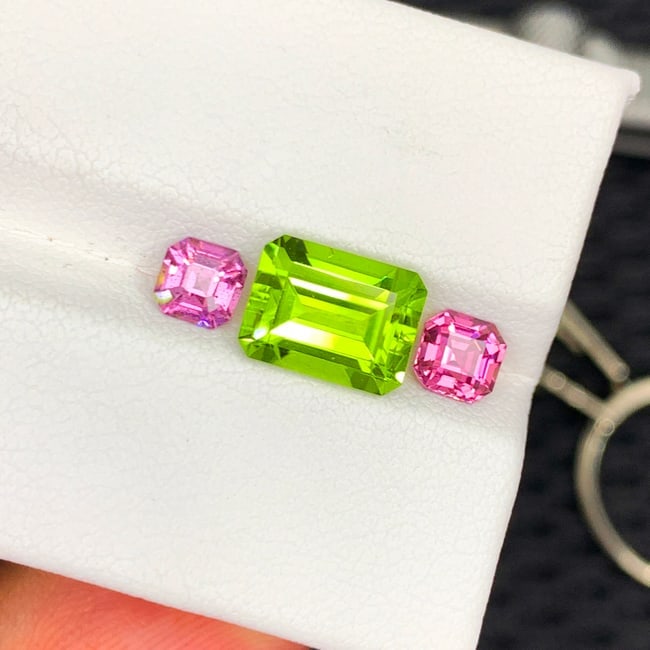 Olive Green Peridot Gemstone with Pink Spinel Pair For Ring Making - 5