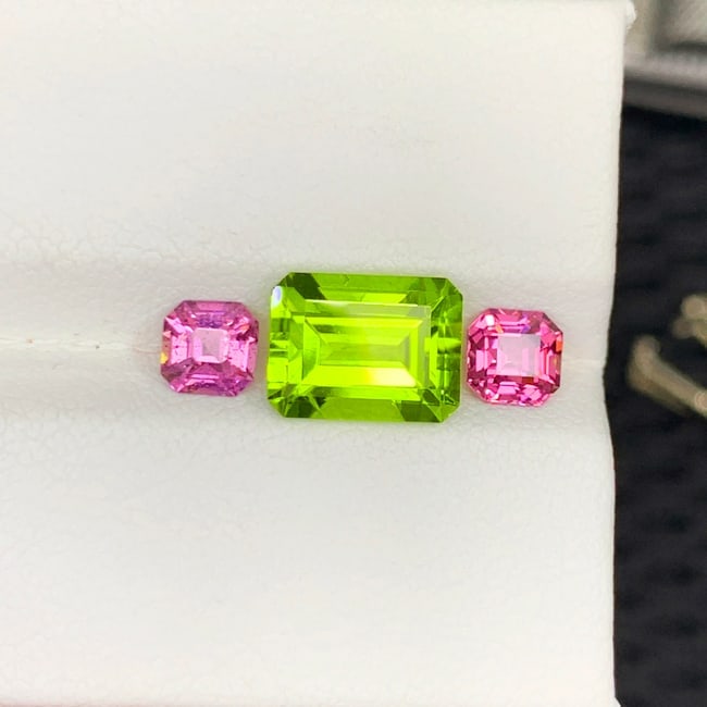 Olive Green Peridot Gemstone with Pink Spinel Pair For Ring Making - 6
