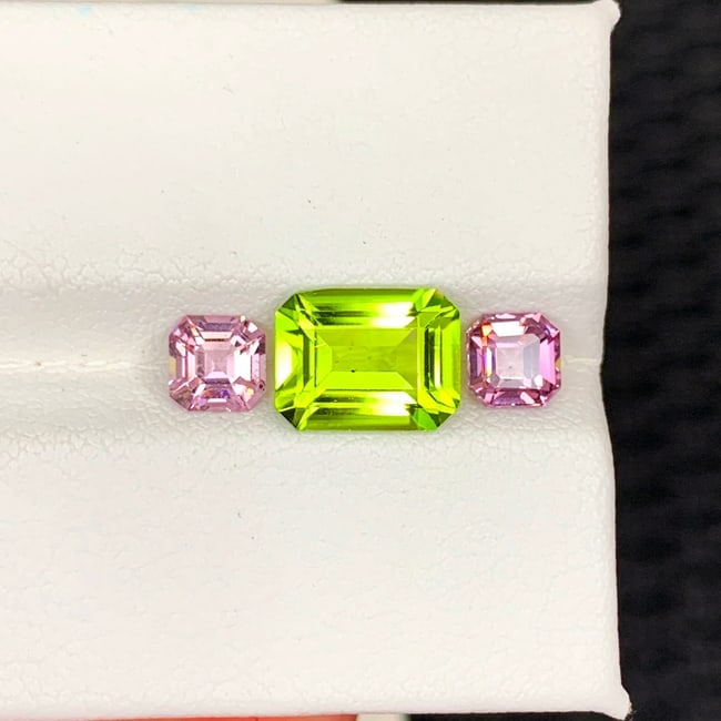 Olive Green Peridot Gemstone with Pink Spinel Stones For Ring - 4