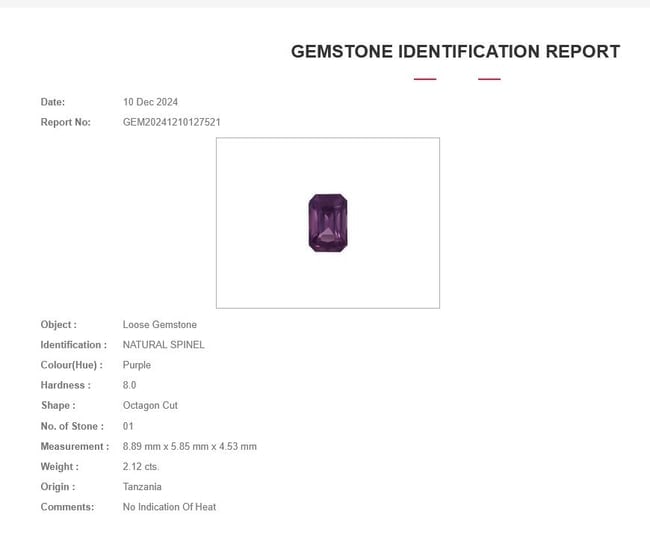 2.12 Carat AIG Certified Purple Natural Spinel From Tanzania For Jewellery - 3