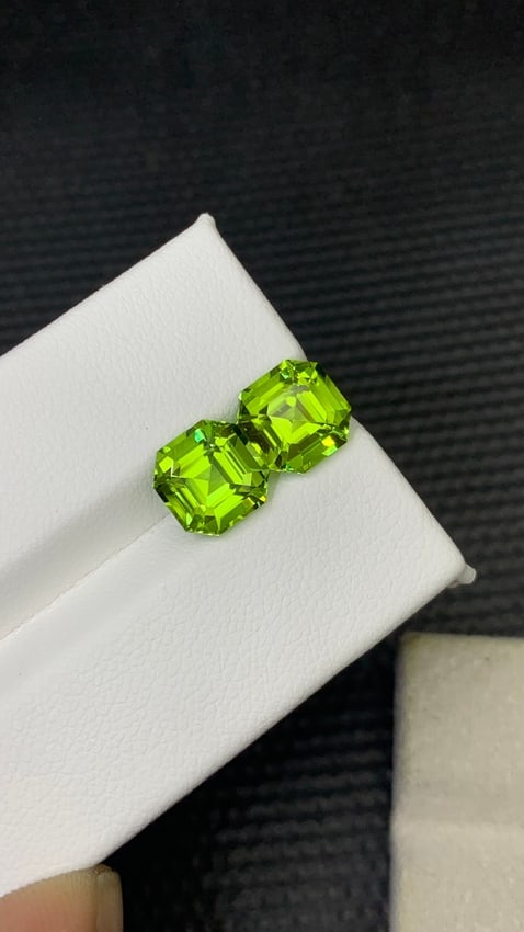 5.080 Carat Calibarted Pair Green Peridot Asscher Cut Gemstone For Earrings - 5