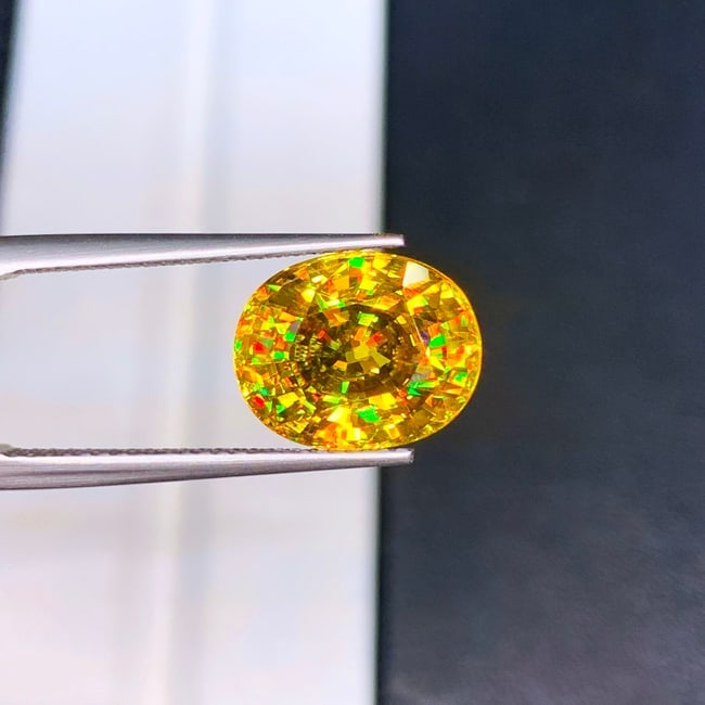 Full Fire Sphene Ring Stone, Natural Sphene Gemstone, Yellow Titanite Stone - 3