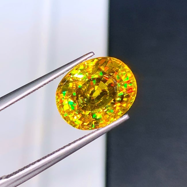 Full Fire Sphene Ring Stone, Natural Sphene Gemstone, Yellow Titanite Stone - 4