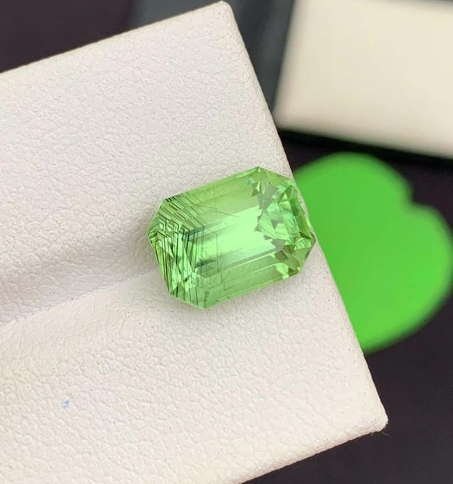 Emerald Cut Peridot Gemstone: Natural Green Rutile, August Birthstone - 3
