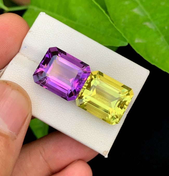 Amethyst Citrine Gemstone Pair: Emerald Cut, February Birthstone (28.00 Carat) - 4