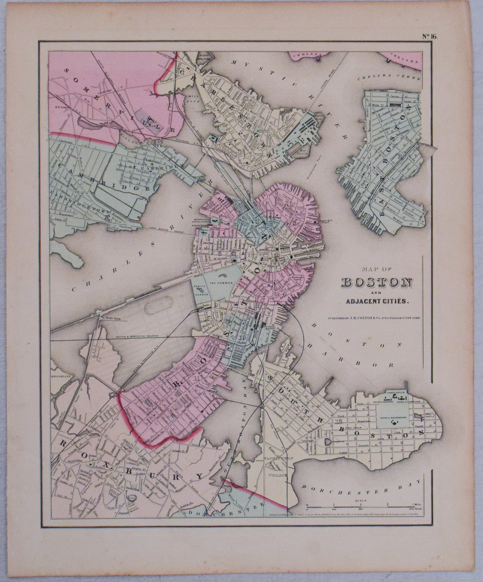 1855 Colton Map of Boston -- Map of Boston and Adjecent Cities: Title:1855 Colton Map of Boston -- Map of Boston and Adjecent Cities, Cartographer:J Colotn Year/Place:1855, New York Map Dimension (in.):14.4 X 12 in. Description:This is a lovely detailed plan of Bo